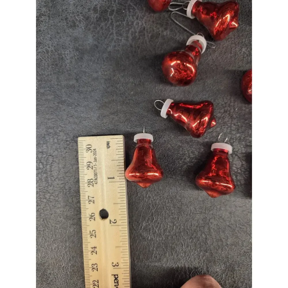 14 Vtg Miniature Red Christmas Bell Ornaments Tiny 1